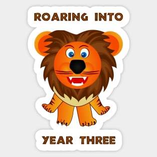 Roaring Into Year Three (Cartoon Lion) Sticker